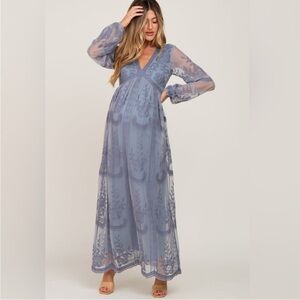 PinkBlush long sleeve lace maxi maternity dress nwot